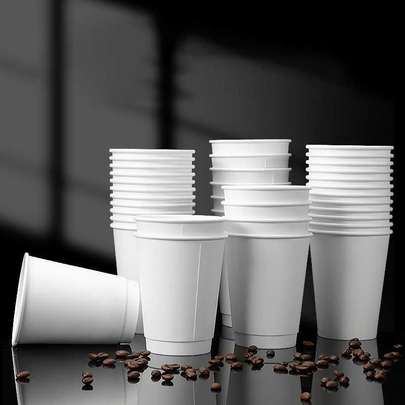 12oz, 50Pack, Paper Hot Cups with Lids, Double Wall Insulated, White Coffee Cups with White Dome Lid