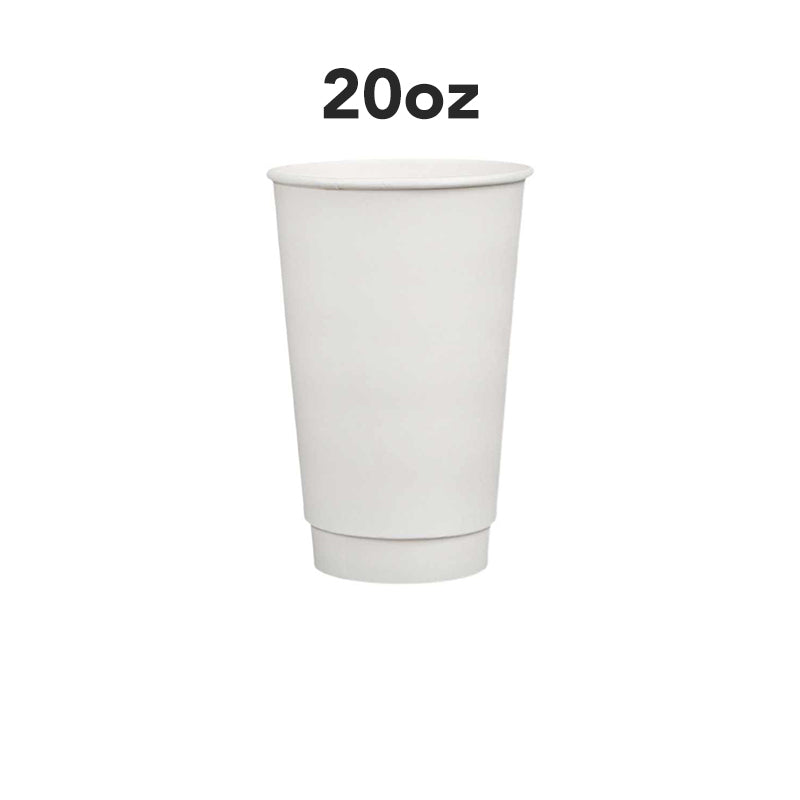 20oz, 100Pack, Paper Hot Cups with Lids, Double Wall Insulated, White Coffee Cups with White Dome Lid