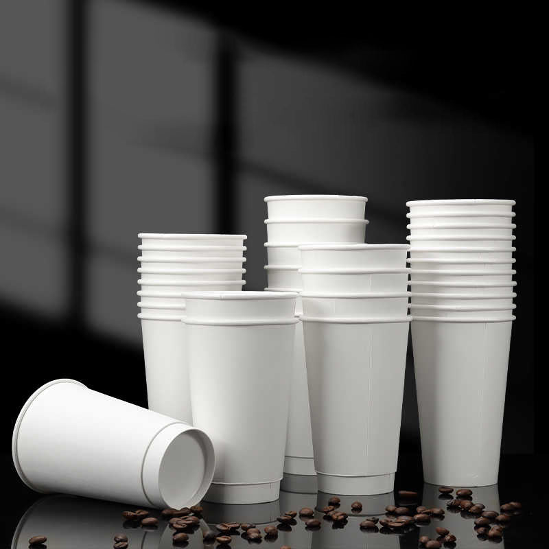 16oz, 100Pack, Paper Hot Cups with Lids, Double Wall Insulated, White Coffee Cups with White Dome Lid