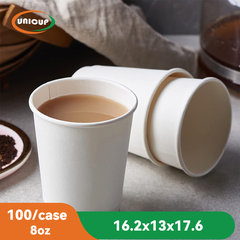 8oz, 100Pack, Paper Hot Cups with Lids, Double Wall Insulated, White Coffee Cups with White Dome Lid
