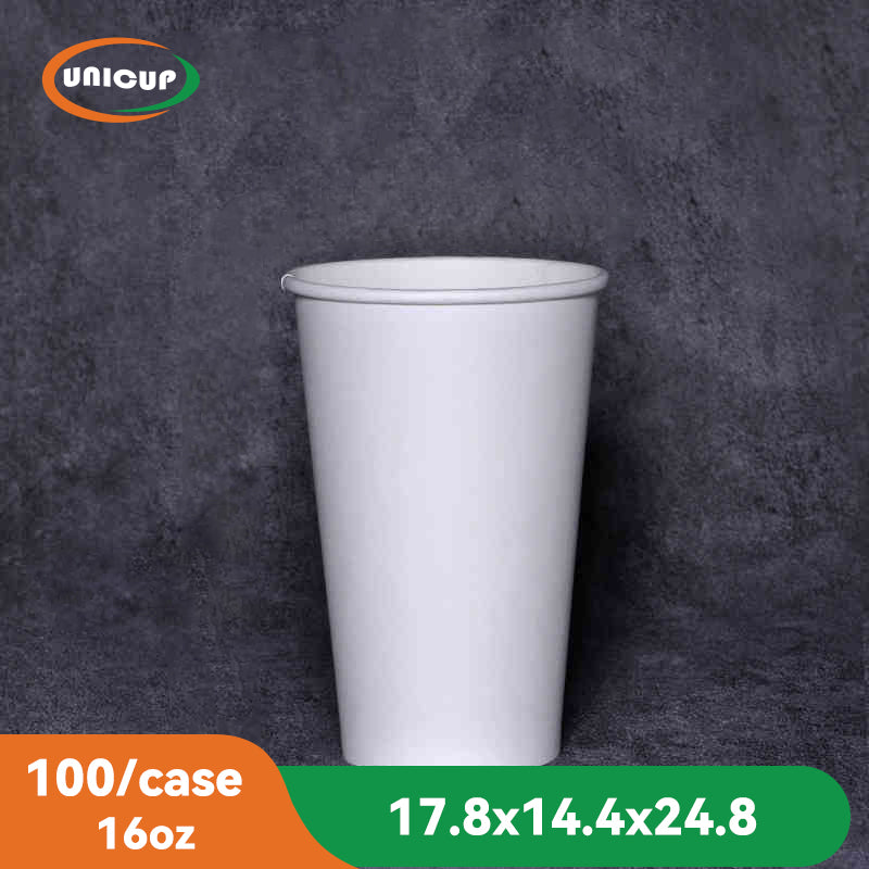 100 Pack 16oz Paper Cups, Coffee Cups, White Paper Hot/Cold Disposable