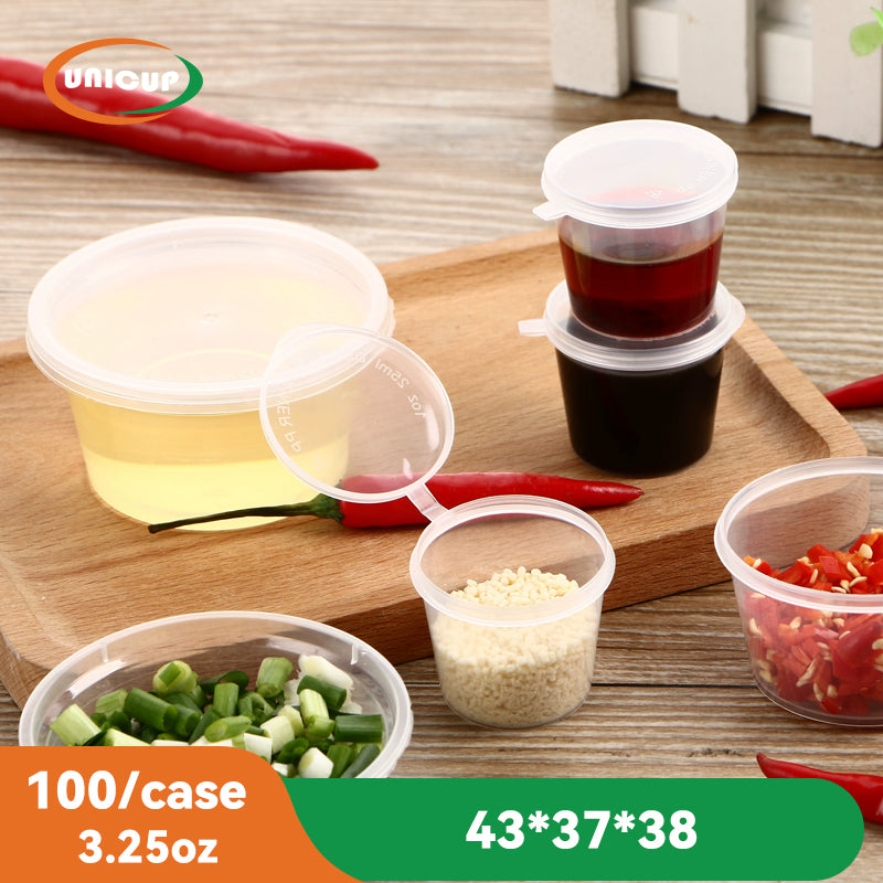 100Packs 3.25 oz Jello Shot Cups, Small Plastic Containers with Lids,