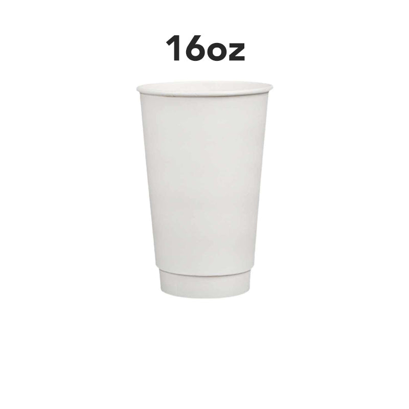 16oz, 100Pack, Paper Hot Cups with Lids, Double Wall Insulated, White Coffee Cups with White Dome Lid