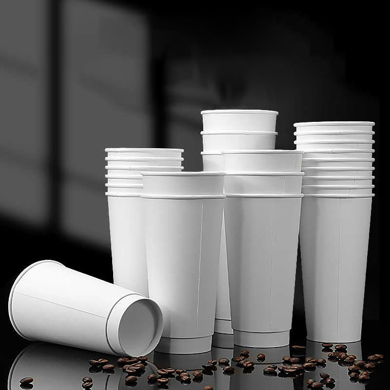 20oz, 100Pack, Paper Hot Cups with Lids, Double Wall Insulated, White Coffee Cups with White Dome Lid