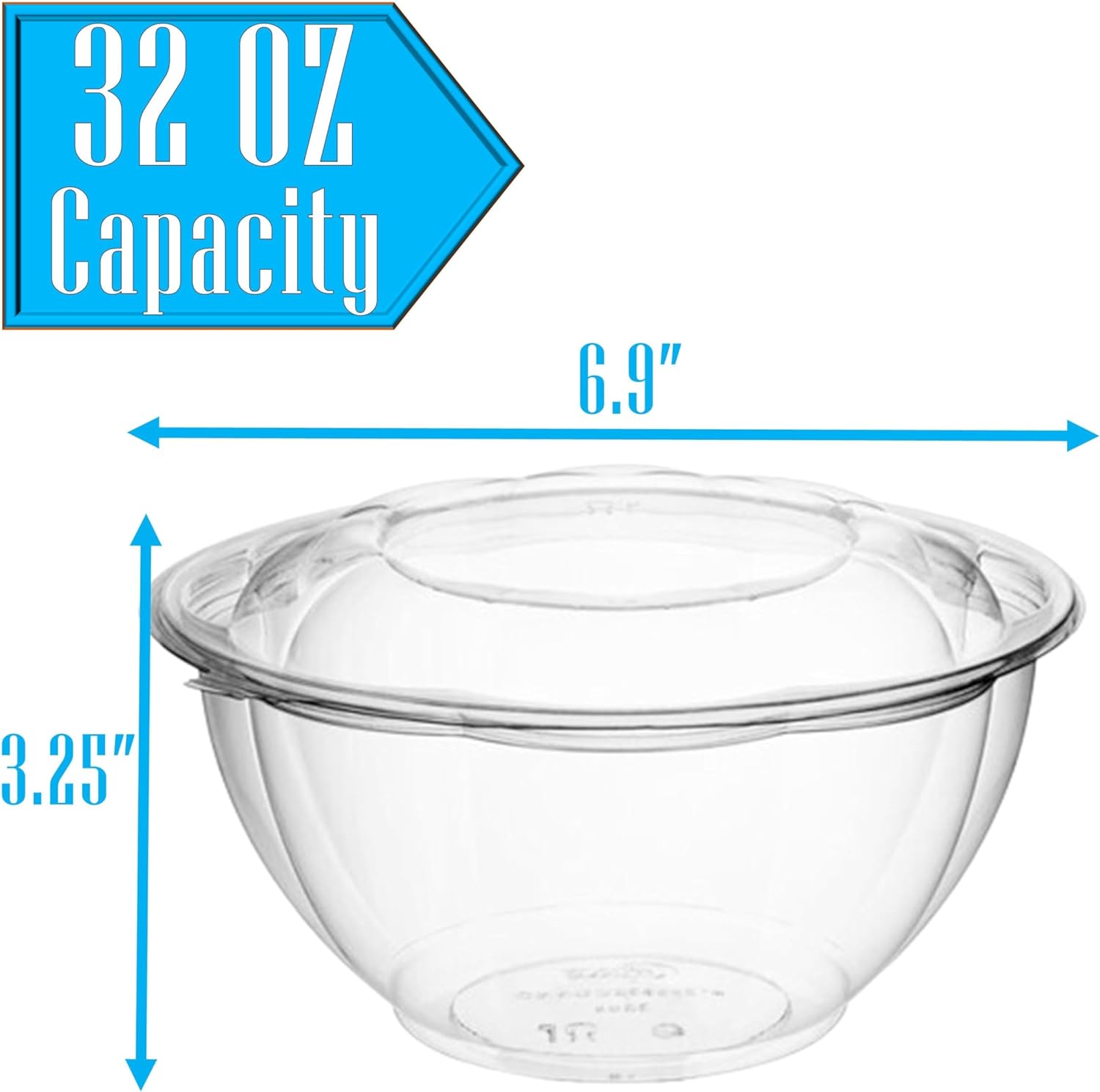 Unicup 32oz Disposable Plastic Salad Bowls with Lid (150Count)