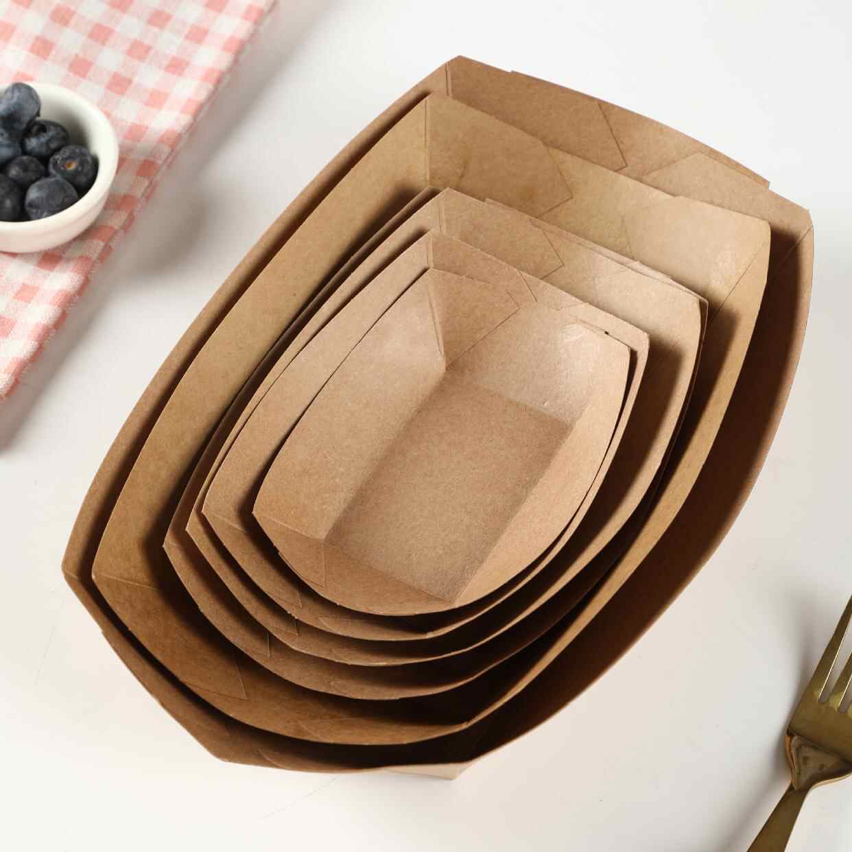 1000 Pcs Kraft Paper Food Trays Food Boats Bulk, Disposable Nacho Trays Kraft Paper Food Serving Tray Brown Food Holder Trays for Nachos, Tacos, Fries, Hot Dog, Corn, BBQ, Festivals, Party