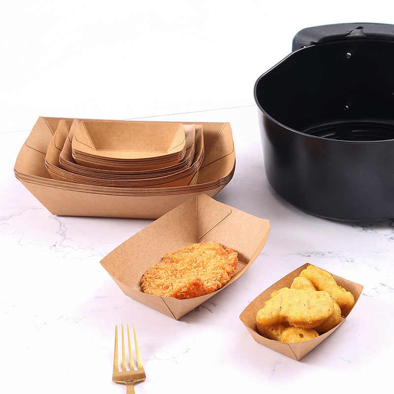 1000 Pcs Kraft Paper Food Trays Food Boats Bulk, Disposable Nacho Trays Kraft Paper Food Serving Tray Brown Food Holder Trays for Nachos, Tacos, Fries, Hot Dog, Corn, BBQ, Festivals, Party