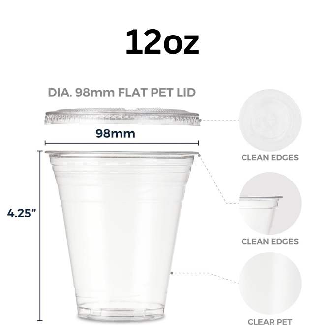 Unicup [100 sets] Crystal Clear PET Plastic Cups with Lids and Straws for Water, Juice, Soda, Ice Coffee