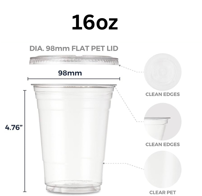 Unicup [100 sets] Crystal Clear PET Plastic Cups with Lids and Straws for Water, Juice, Soda, Ice Coffee