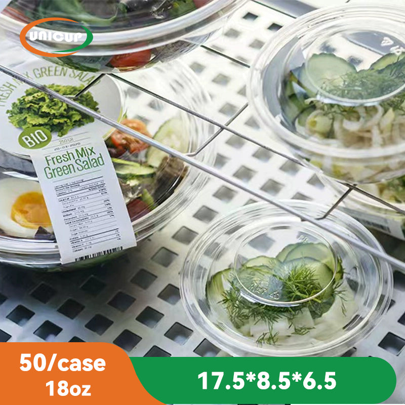 18oz Clear Plastic Salad Bowls with Lids Disposable (50 Pack) Medium Takeout Container with Snap on Lid for Fruit Salads