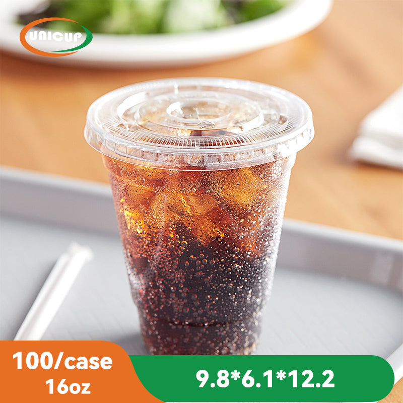100 Pack 16oz Clear Plastic Cups With Lids, Disposable Iced Coffee Cups with Flat Lids