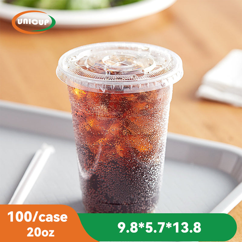 100 Pack 20oz Clear Plastic Cups With Lids, Disposable Iced Coffee Cups with Flat Lids