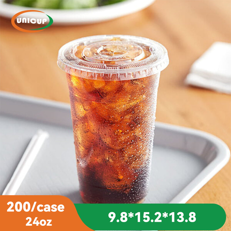 200 Pack 24oz Clear Plastic Cups With Lids, Disposable Iced Coffee Cups with Flat Lids
