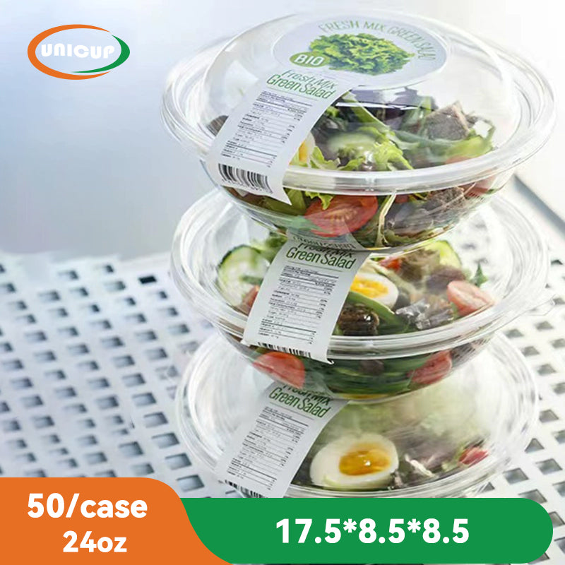 24oz Clear Plastic Salad Bowls with Lids Disposable (50 Pack) Medium Takeout Container with Snap on Lid for Fruit Salads