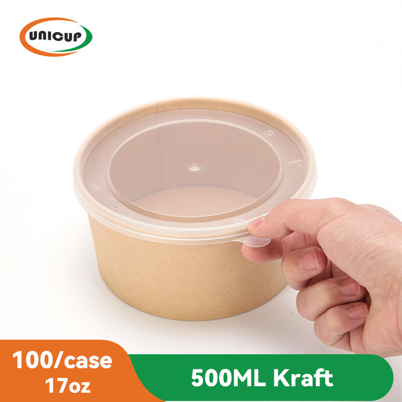 17 Oz  100 Pack Kraft Paper Bowls with Lid, Disposable Soup Salad Serving Bowls