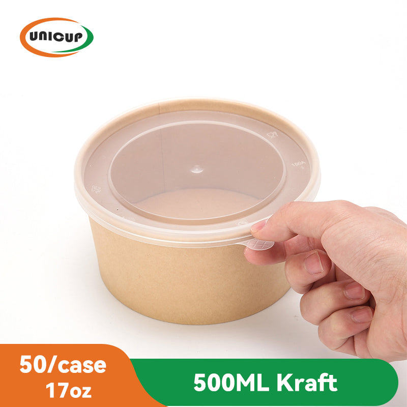17 Oz  50 Pack Kraft Paper Bowls with Lid, Disposable Soup Salad Serving Bowls