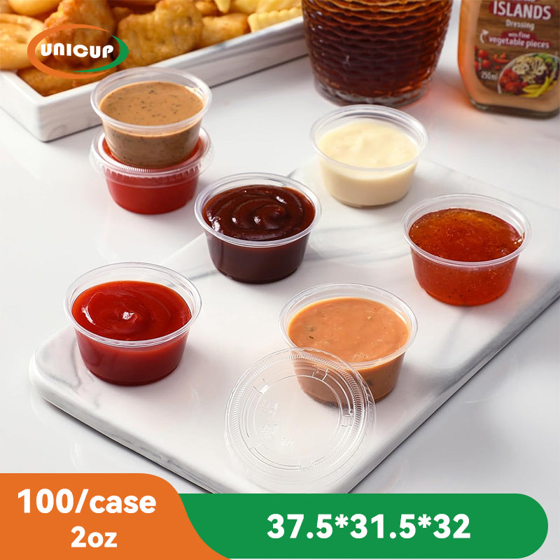 100Packs 2 oz Jello Shot Cups, Small Plastic Containers with Lids, Airtight and Stackable Portion Cups, Salad Dressing Container, Dipping Sauce Cups, Condiment Cups