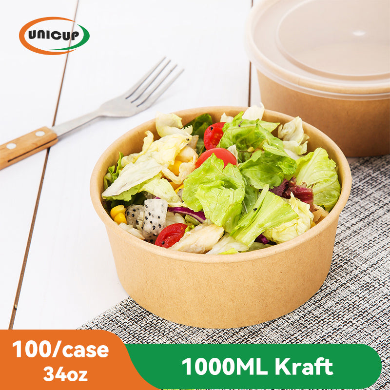 34 Oz  50 Pack Kraft Paper Bowls with Lid, Disposable Soup Salad Serving Bowls