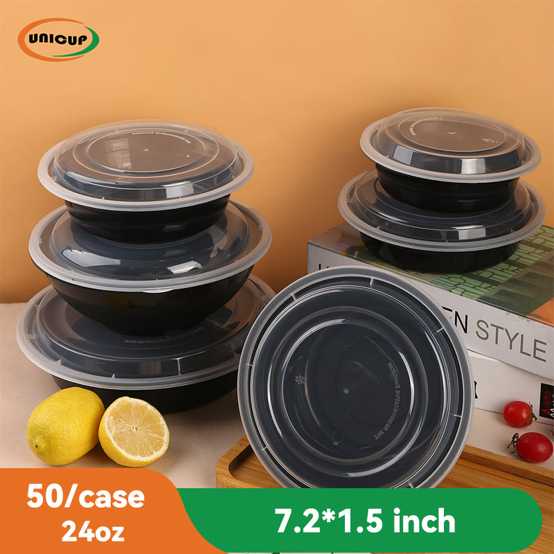 50Pack 24oz Plastic Food Storage Containers with Lids - Reusable Plastic Containers with Lids