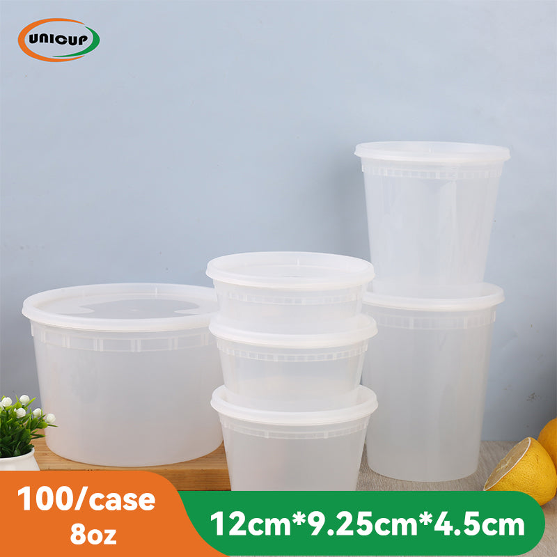 8oz 100Packs Plastic Deli Containers with Lids - Disposable Food Storage Containers With Airtight Lids