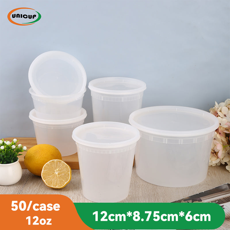12oz 50Packs Plastic Deli Containers with Lids - Disposable Food Storage Containers With Airtight Lids