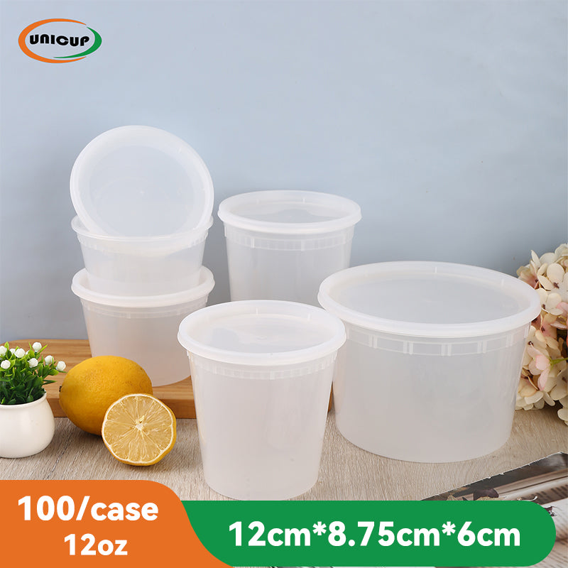 12oz 100Packs Plastic Deli Containers with Lids - Disposable Food Storage Containers With Airtight Lids