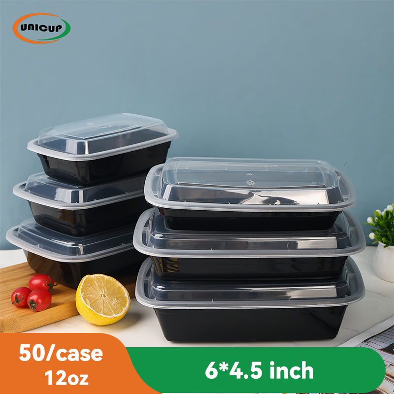 50 Pack 12oz Meal Prep Containers 1 Compartment Single Lids Food Stora