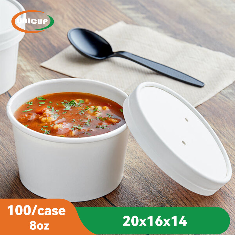 100pack 8oz Paper Soup Containers with Lids, Disposable Kraft Paper Food Cups, Ice Cream Cups, Paper food Storage with Lids