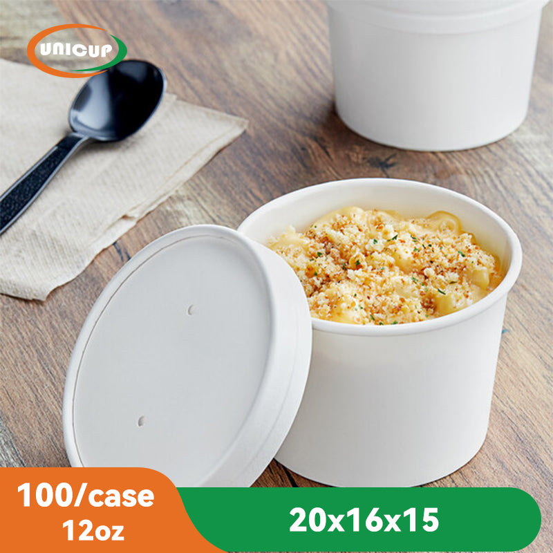 100pack 12oz White Paper Soup Containers with Lids, Disposable Kraft Paper Food Cups, Ice Cream Cups, Paper food Storage with Lids