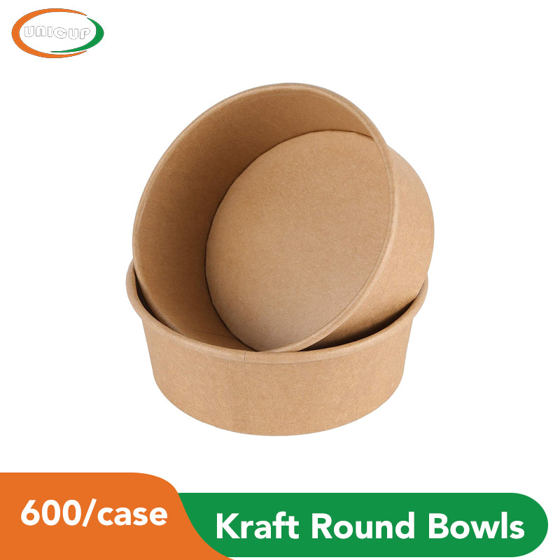 Disposable Soup Bowls, Heavy-Duty Salad Bowls, in Food Grade Kraft Paper Made, Eco-Friendly Durable No Leakage for Dessert Camping Food Party Disposable Serving Bowls