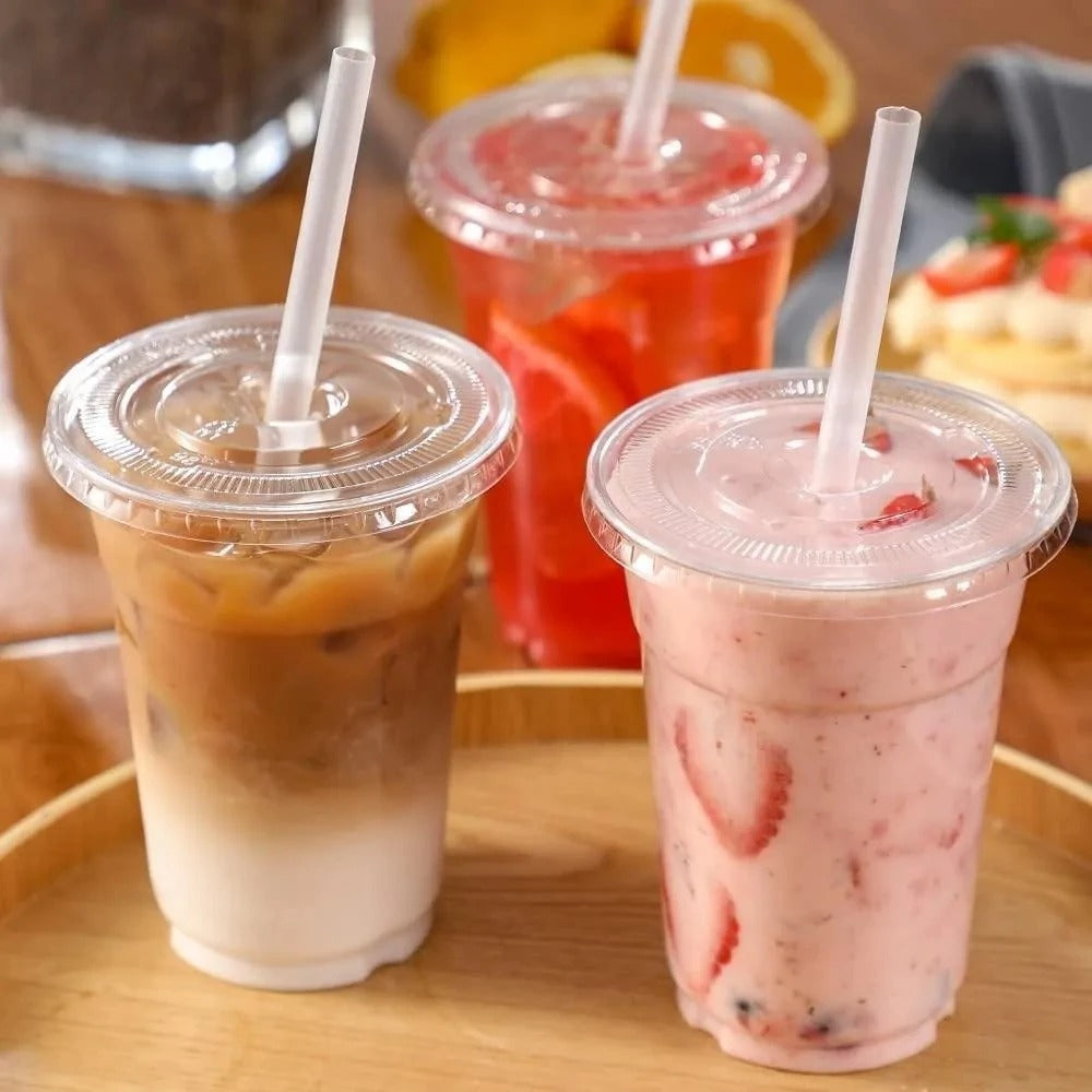 [100 sets] Unicup Clear PET Plastic Cups for Water, Juice, Soda, Ice Coffee,Plus 250ct Paper Straws for FREE!