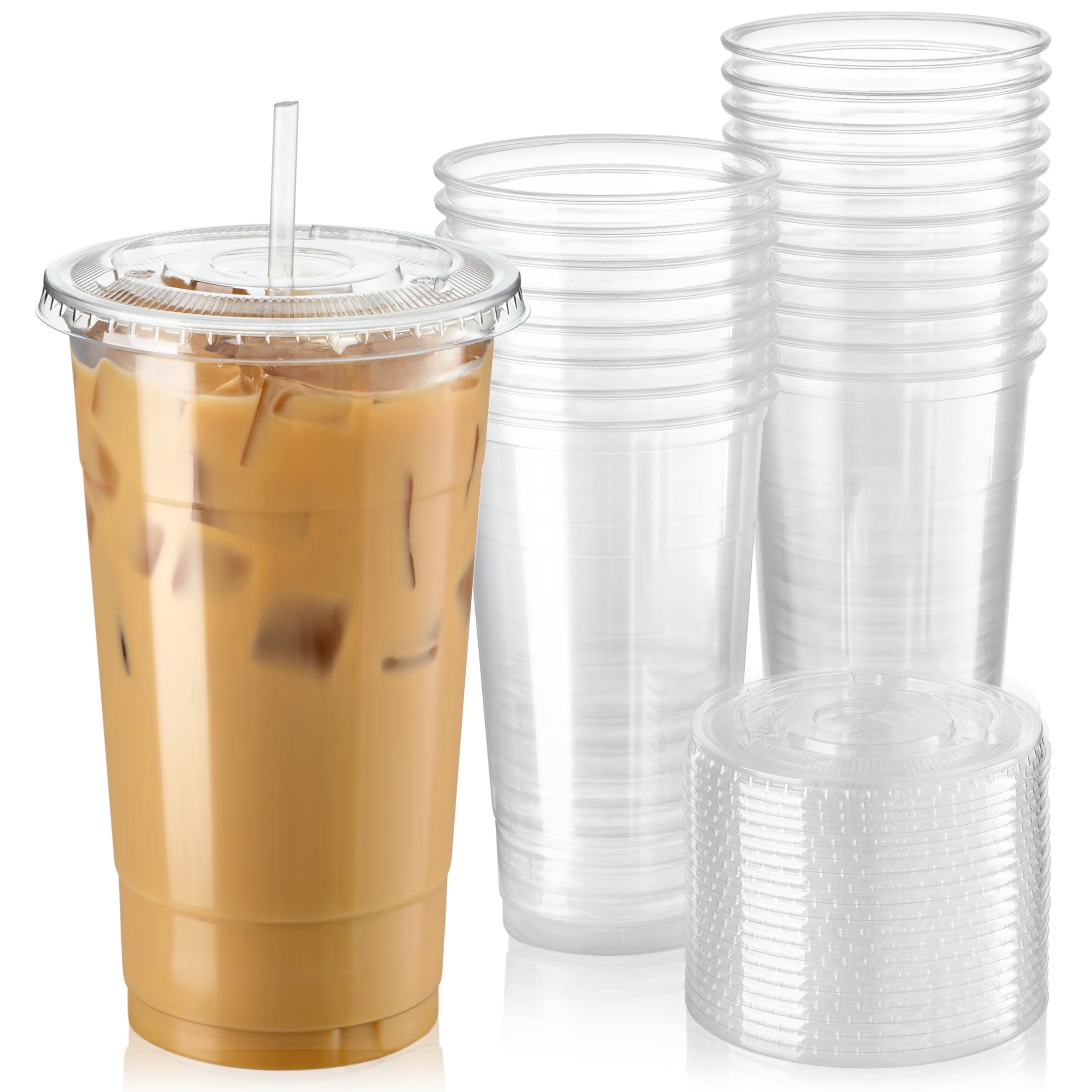 [100 sets] Unicup Clear PET Plastic Cups for Water, Juice, Soda, Ice Coffee,Plus 250ct Paper Straws for FREE!