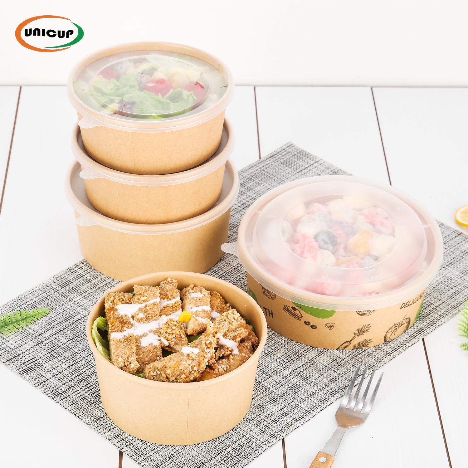 Disposable Soup Bowls, Heavy-Duty Salad Bowls, in Food Grade Kraft Paper Made, Eco-Friendly Durable No Leakage for Dessert Camping Food Party Disposable Serving Bowls