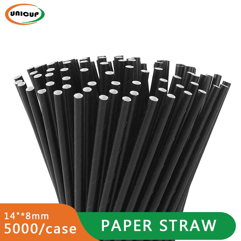 14"*8mm Black Unwrapped Super Long Paper Straw-5000/case