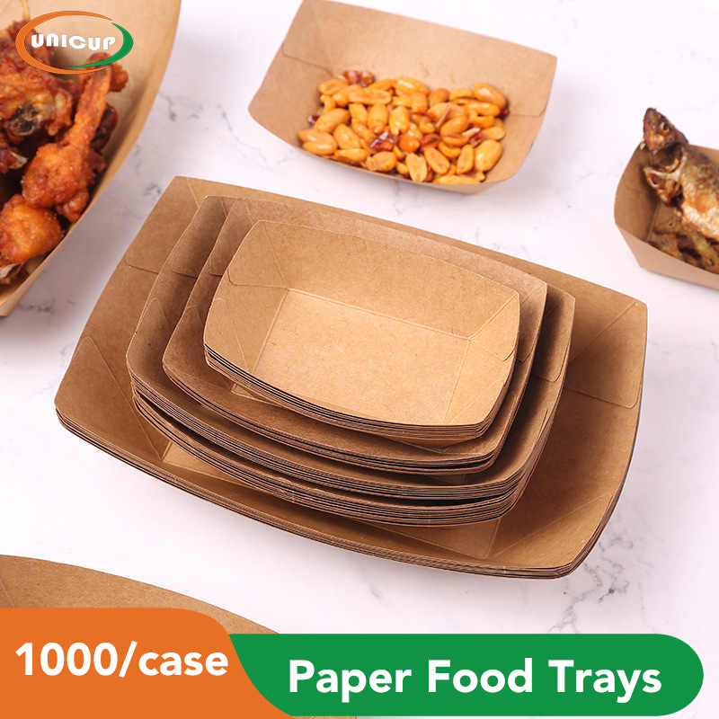 1000 Pcs Kraft Paper Food Trays Food Boats Bulk, Disposable Nacho Trays Kraft Paper Food Serving Tray Brown Food Holder Trays for Nachos, Tacos, Fries, Hot Dog, Corn, BBQ, Festivals, Party