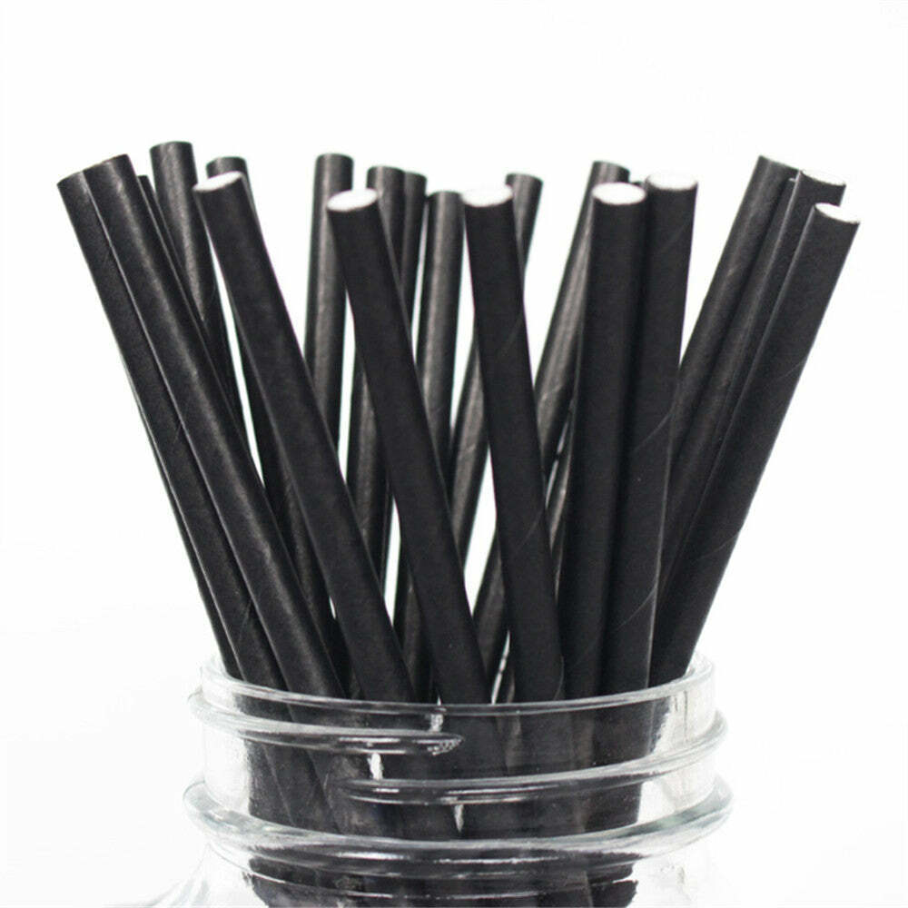 14"*8mm Black Unwrapped Super Long Paper Straw-5000/case